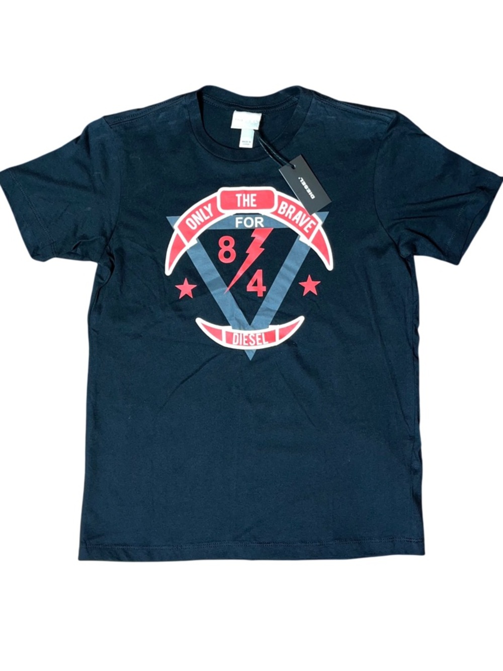 Diesel Black Red White Only The Brave Short Sleeve Tee Shirt Boys Logo NWT 10